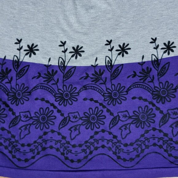 Short Sleeve Olive Grey Purple Floral Color Block Knit Dress - XS - Picture 5 of 9